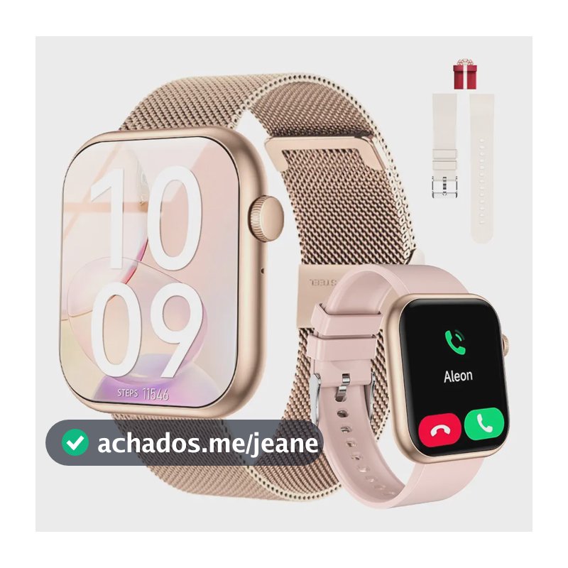 Relógio Inteligente Mulher Smartwatch Feminino Bluetooth 5.2 Smartwatch LAKEYLOYI QX7PRO Dourado Feminino, com 3 Pulseiras e Tela de 2" LED