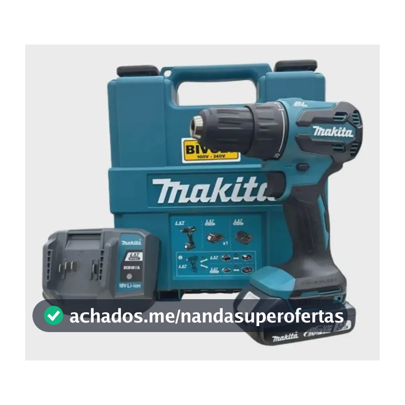 Parafusadeira Furadeira Impacto 18v 2 Baterias Maleta Makita Azul-marinho