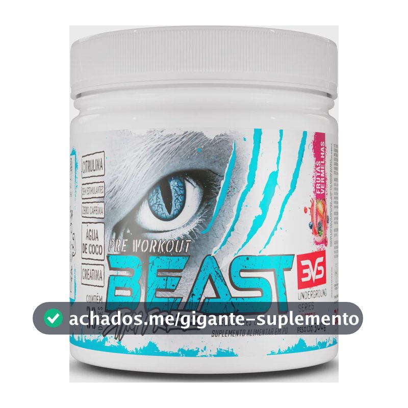 Pré Treino Sem Cafeína Beast 300g - Sabor Frutas Vermelhas - Fórmula Exclusiva Com Citrulina, Beta Alanina, Creatina, Água De Coco, Arginina, Taurina E Tirosina