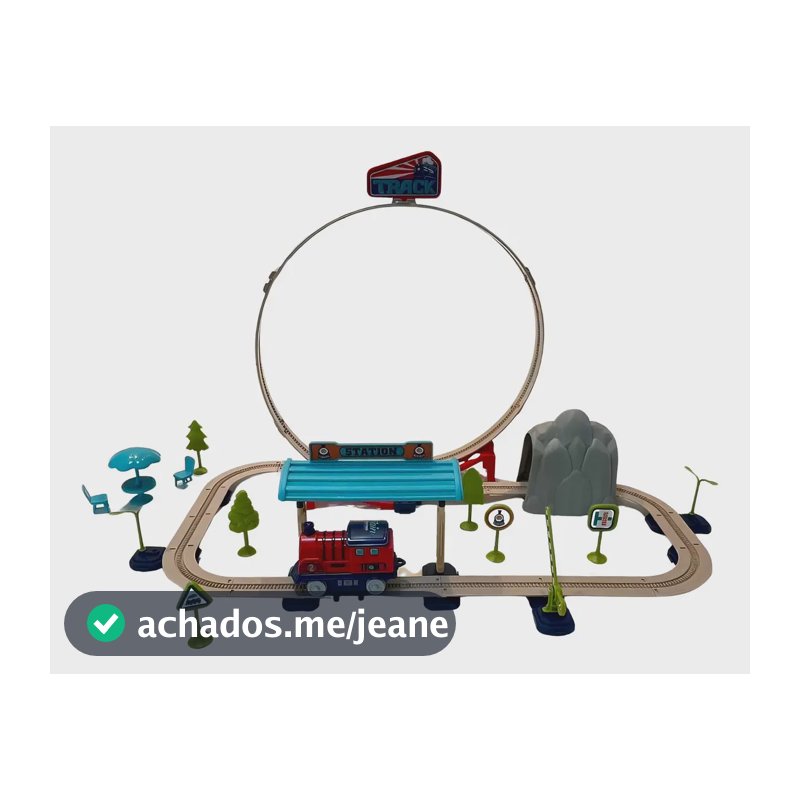 Trenzinho Trem Locomotiva Com Looping Pista 65 Peças Estação