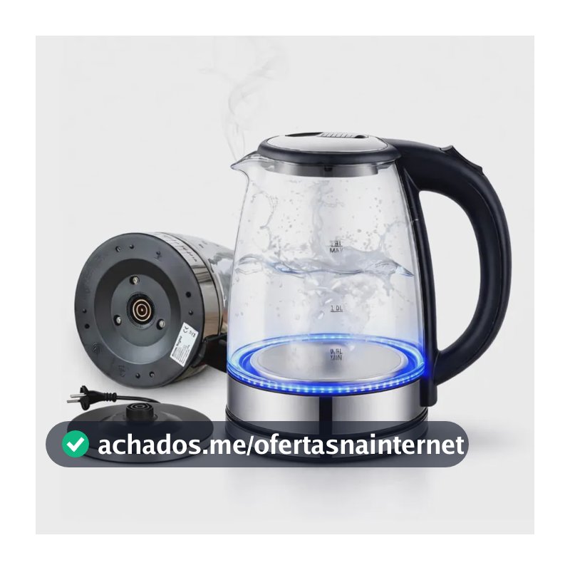 Chaleira Elétrica de Vidro Transparente 1.8 Litros Com LED e Desligamento Automático