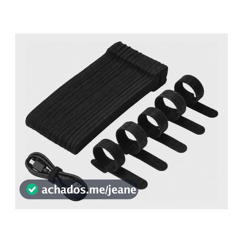 50 Abraçadeiras Organizador De Cabos Enrolar Fios Preto 15cm Preto