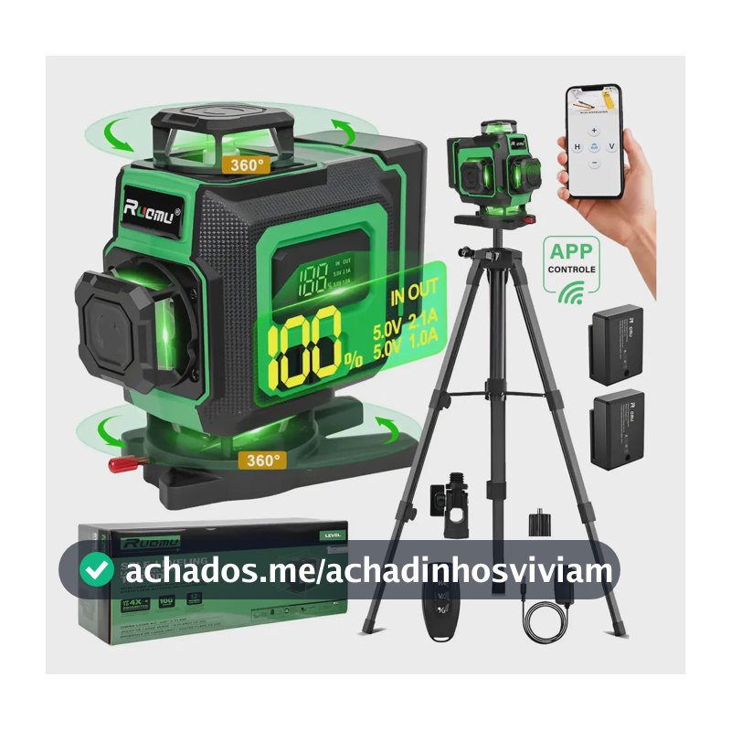 Nivel Laser Verde 16 Linhas 360° Autonivelante 4d 30m + 2 Baterias + 1m Tripé