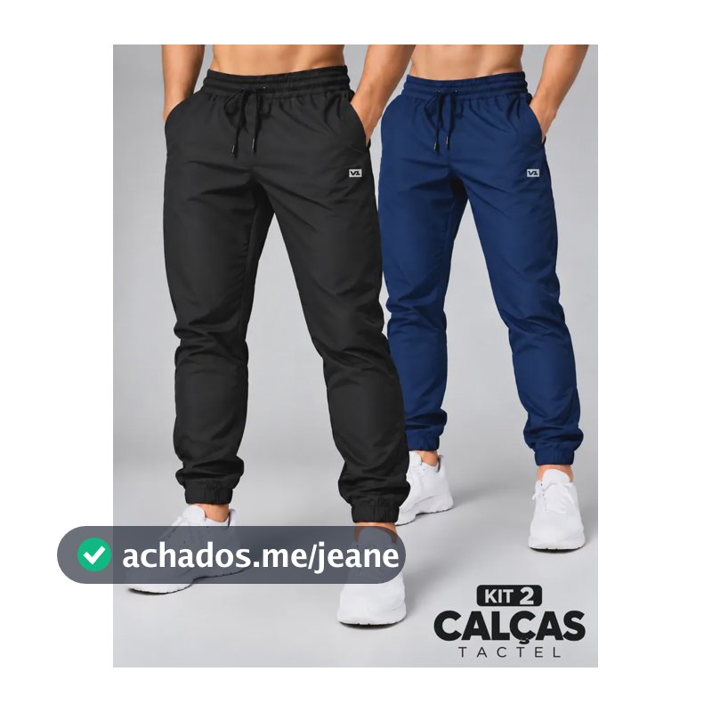 Kit 2 Calças Masculina Tactel Jogger Bolso Elastano Academia Preto E Azul Marinho Gg