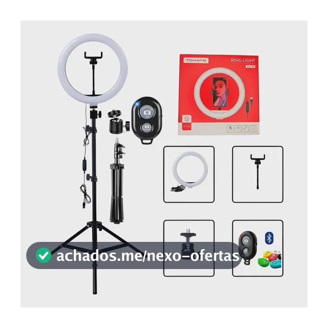 Ring Light Led Iluminador 26cm+tripé 2.1m Ringlinght Luz Led Bivolt Preto Ringlinght Profissional