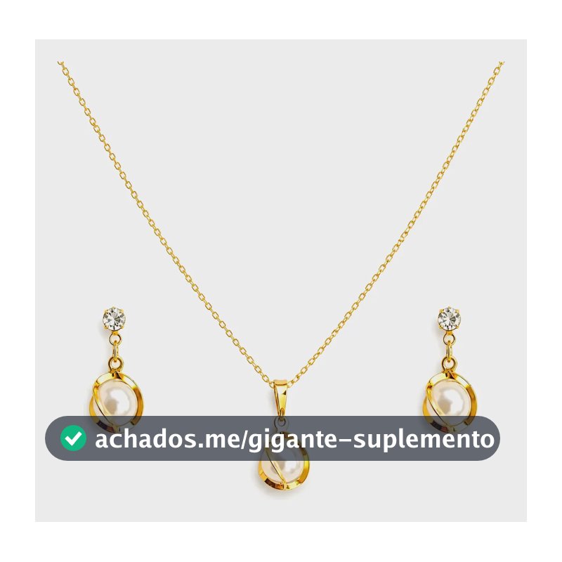 Conjunto Colar E Brinco Feminino Pérola Banhado Ouro 18k Dourado