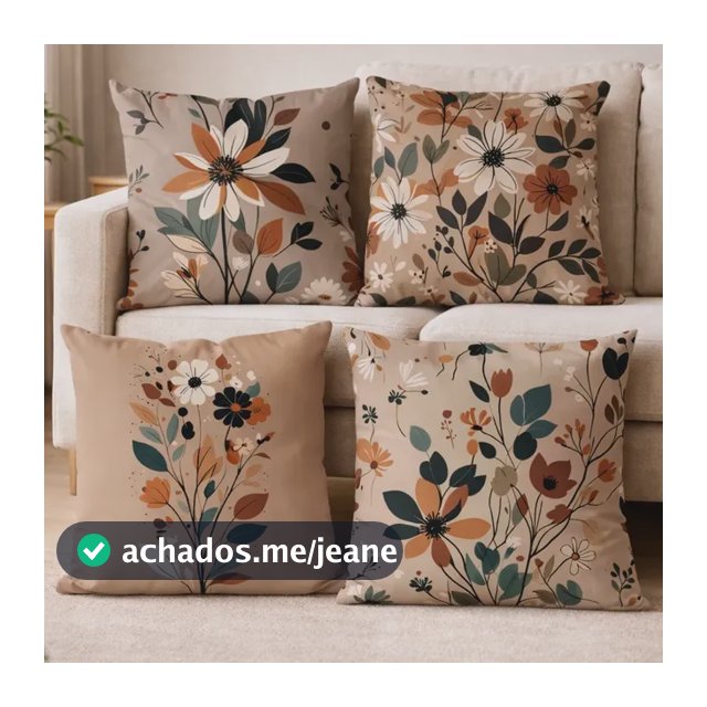 Kit 4 Capas De Almofadas Moderna 45x45 - Floral Verde E Bege Bege2 Florido