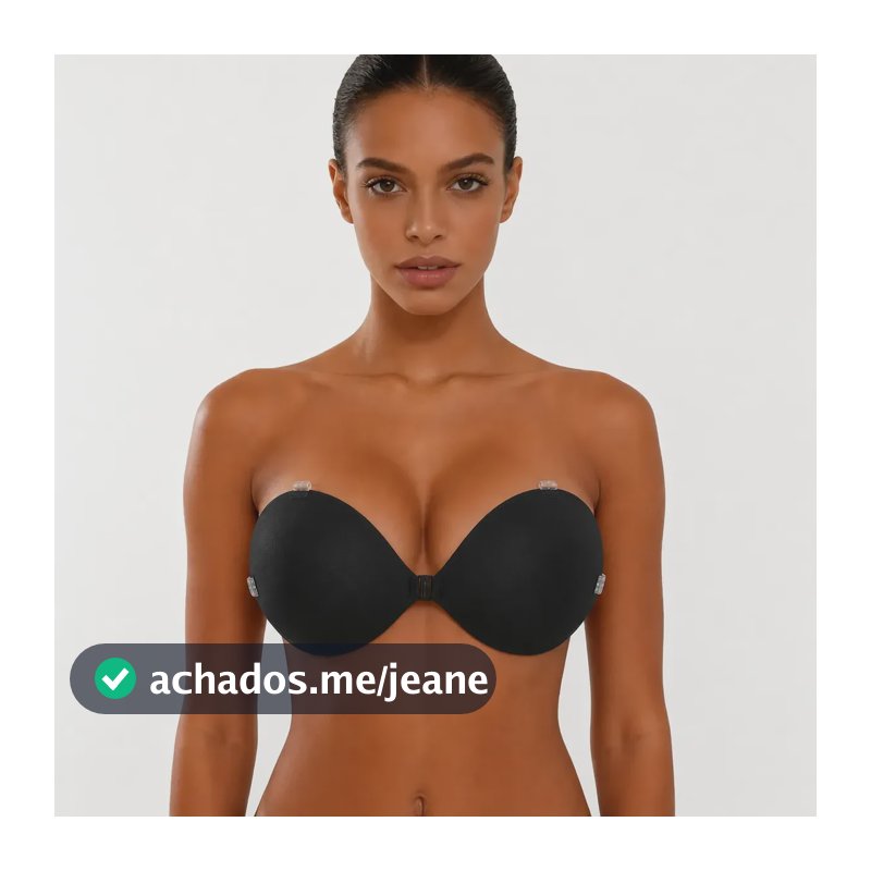Miss Queen Sutiã Adesivo Push Up 3cm Natural Alça Removível Preto Liso G