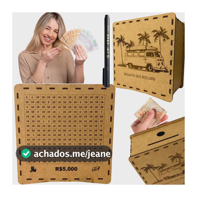 Cofre Cofrinho Desafio 5 Mil Mdf Caixa De Dinheiro Casal Cofre 5 Mil Mdf Cru