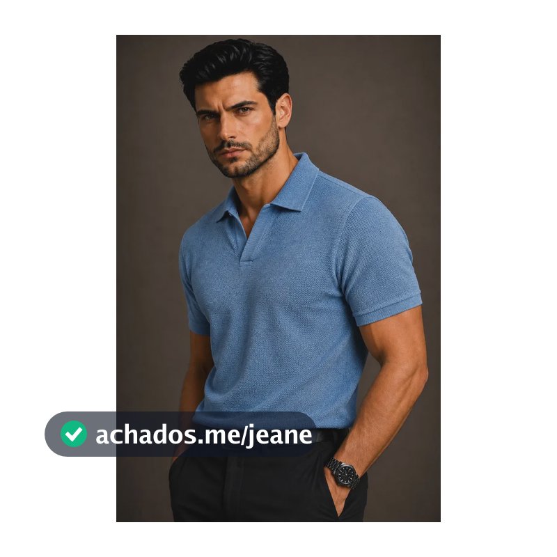 Camiseta Gola Polo Masculina Texturizada Premium Plus Clout Azul Jeans M