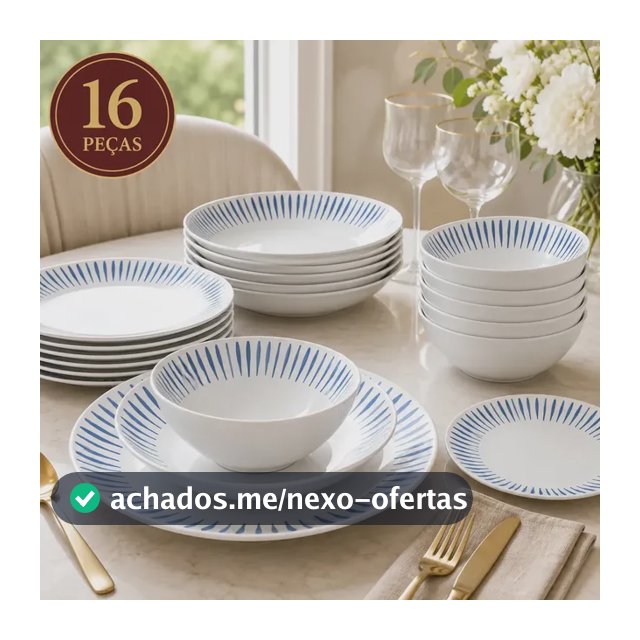 Aparelho Jogo Kit De Jantar 16 Peças Opalino Branco Pratos E Bowl Mesa Moderno Borda Riscada Resistente Sólar