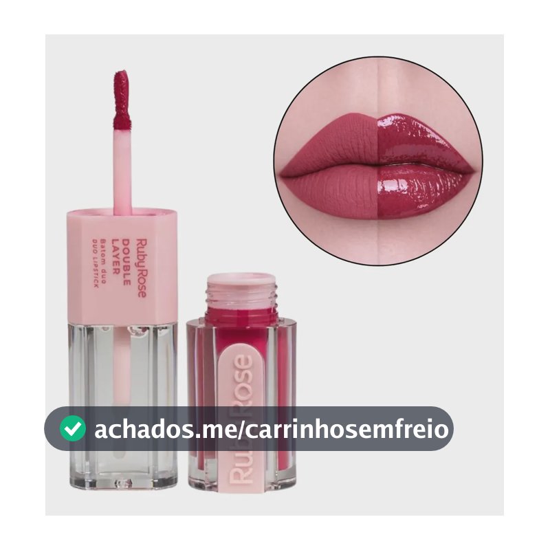 Batom Duo Matte E Gloss Longa Duração Double Layer Ruby Rose Dl30