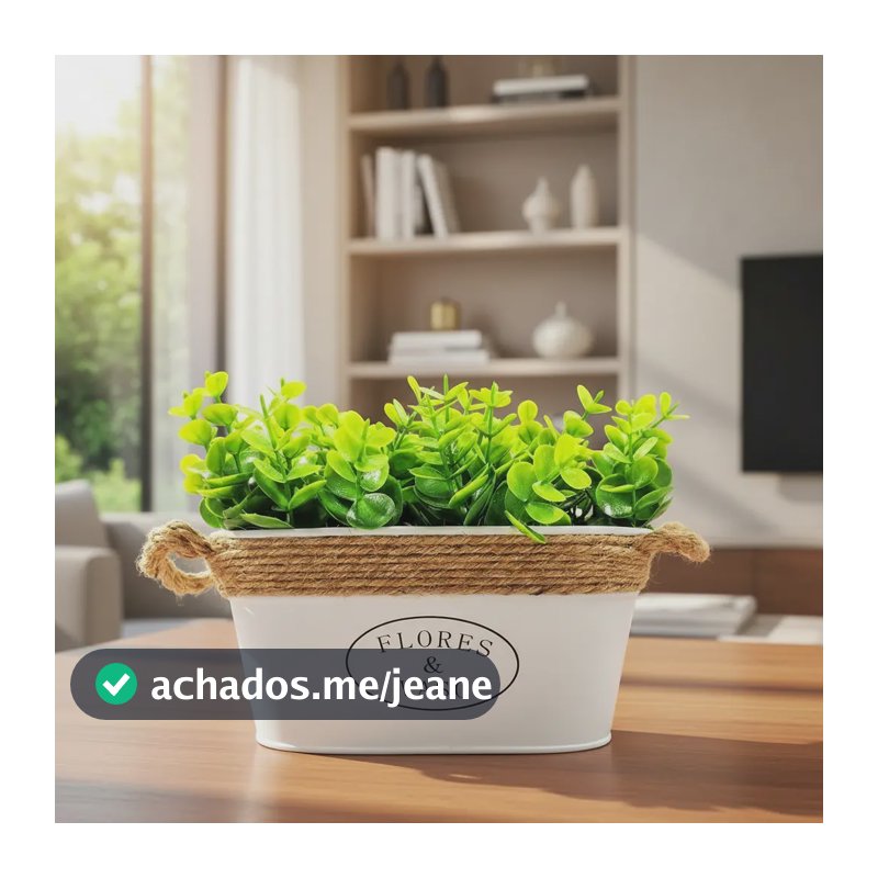 Cachepô Arranjo Flores & Vaso Floreira + Planta Artificial Branco