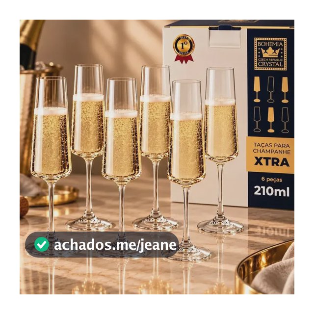 6 Taças De Cristal Para Champagne Espumante Premium 210ml Linha Xtra Bohemia Transparente Pítia