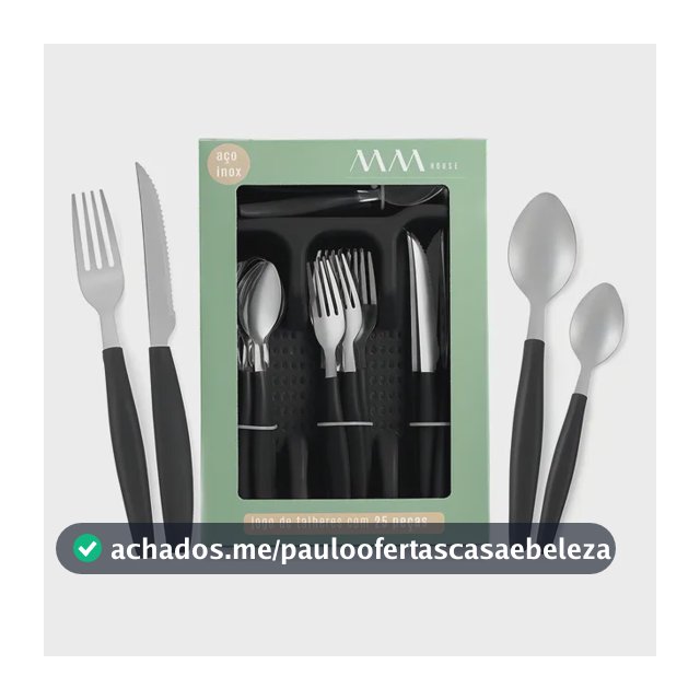 Faqueiro Inox Jogo De Talheres Porta Talher Com 25 Peças Cor Preto MMHouse