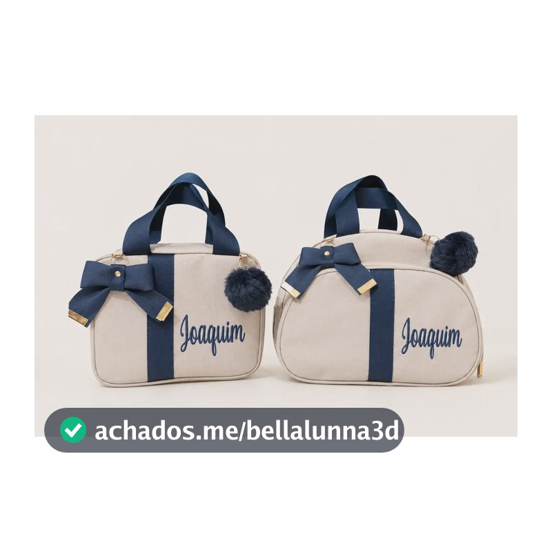 Bolsas  Maternidade Média E Pequena Personalizada Com Nome Bege Com Marinho