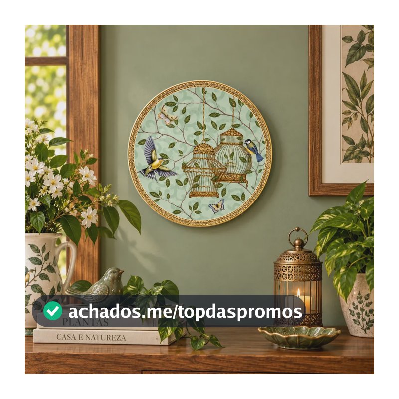 Prato De Parede Com Suporte Decorativo Gaiola Porcelana 20cm Branco Porcelana Cerâmica 00217 Prato Parede Suporte Gancho Mandala Azulejo Limão Siciliano Pássaro