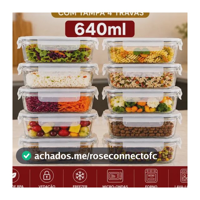 Kit 10 Potes Herméticos Vidro 640ml Starhouse Marmita Forno Micro-ondas Airfryer com 4 travas de super vedação
