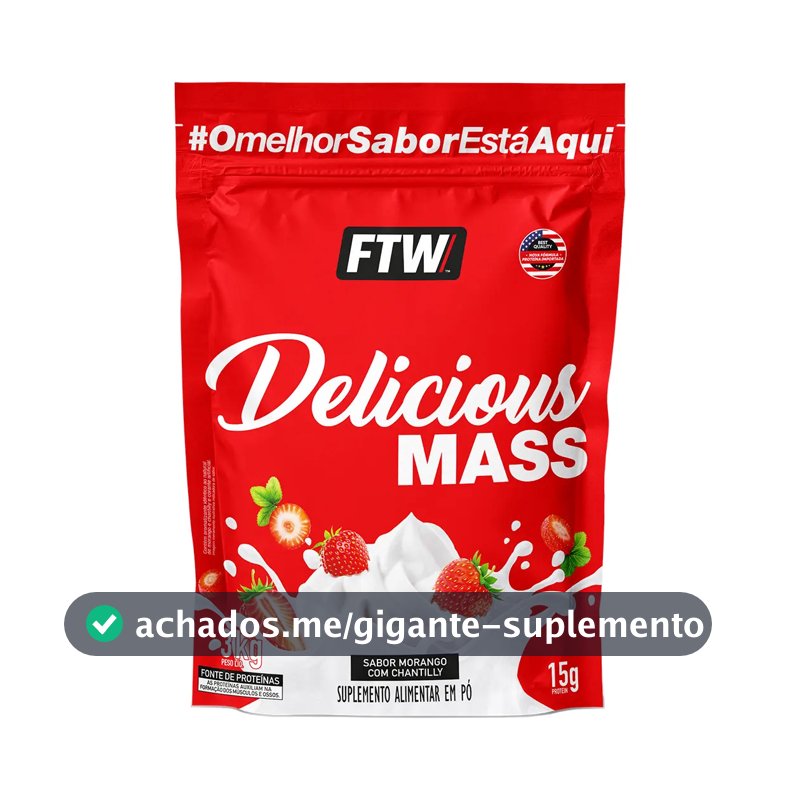 Delicious Mass Pouch 3kg Sabor Morango com Chantilly - FTW
