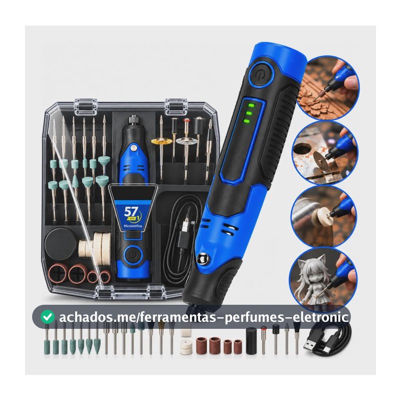 Mini Micro Retífica Portátil Profissional 57em1 Recarregável 127/220v 50/60hz 40 W