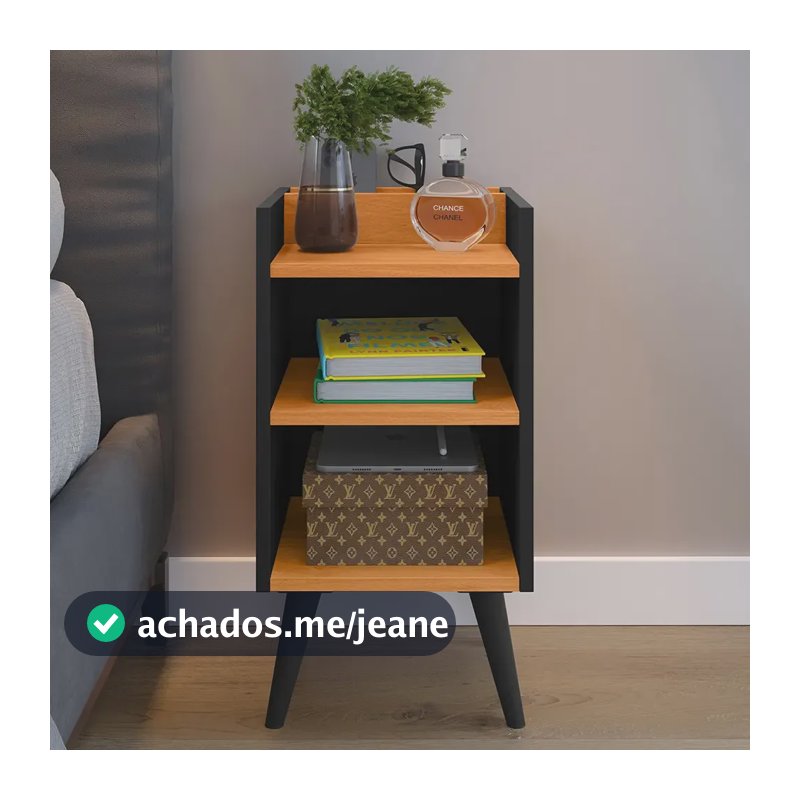 Mesa de cabeceira Lojas RPM Premium Criado Mudo de mdp - 57cm x 30cm x 26cm - preto - cinamomo fosco x 1