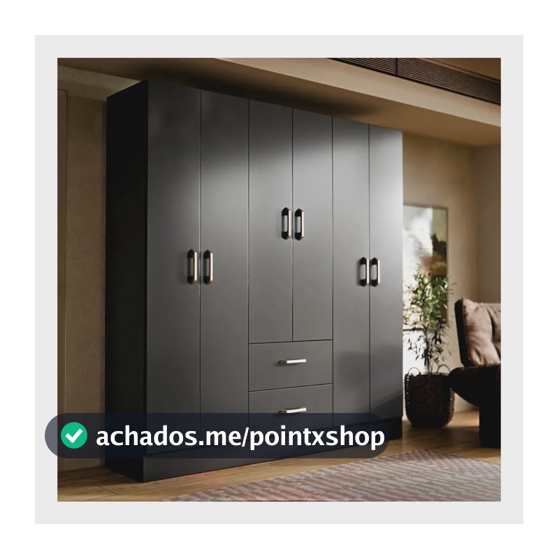 Cômoda Roupeiro Jamaica Para Quarto Grande Casal ou Solteiro Organizador Guarda Roupas Com 6 Portas E 2 Gavetas Jamaica Cor Preto