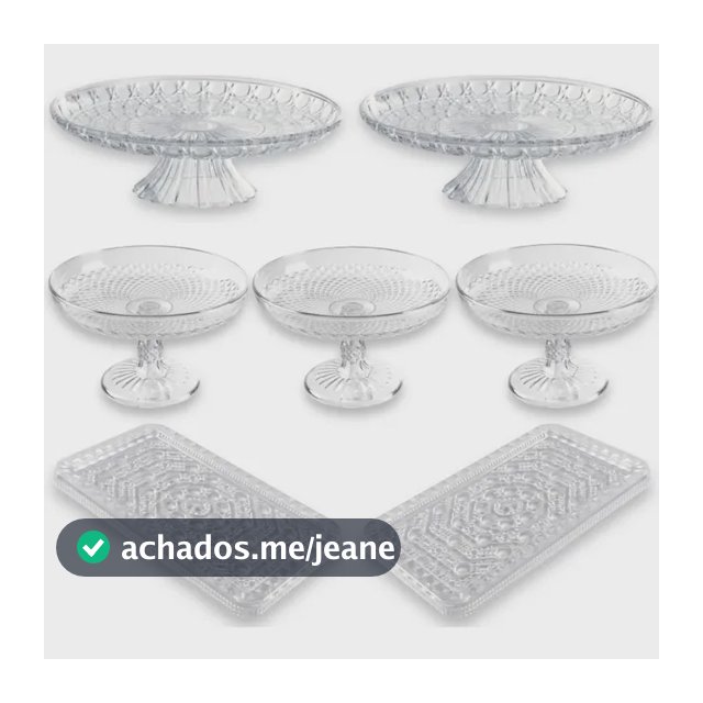 Kit Lapidado-2 Boleira 23cm+ 3 Doceira+ 2 Bandeja Retangular Transparente