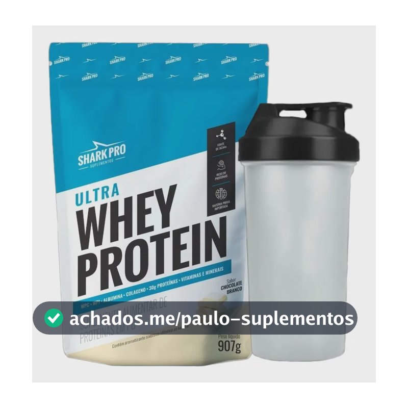 Whey Isolado Concentrado Choco Branco 907g Coqueteleira Shark Chocolate Branco