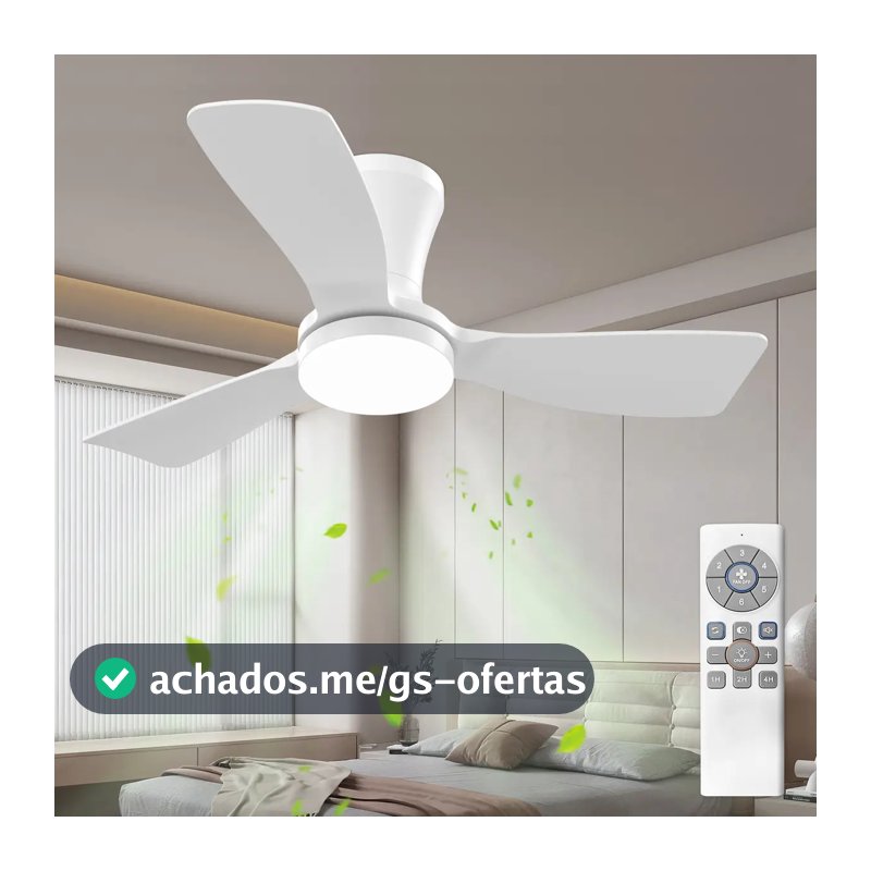 Ventilador de Teto Moderno 36" com Luz LED e Controle Remoto, Reversível, 3cct, Dimerizável, Silencioso, Para Quarto, Uso Interno/externo