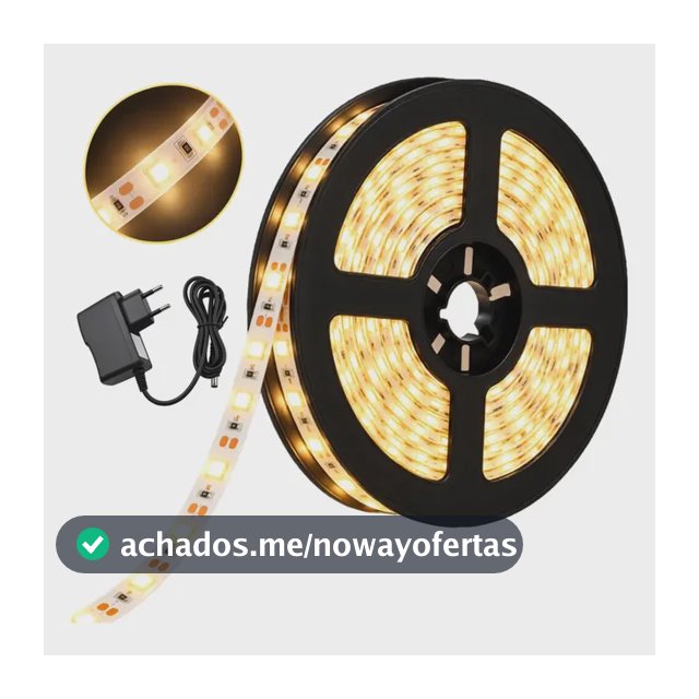 Fita Led 3528 Branco Quente Amarela 5m 300 Leds 12v Fonte Luz Branco-quente Maffacioli BFL-3528-BQ-IP20-FONTE
