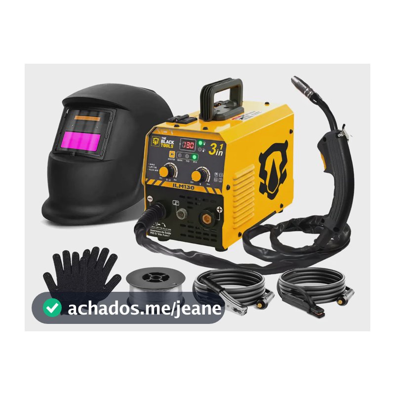 Maquina Inversora De Solda Mig Sem Gás 130a 3 Em 1 Tig Lift Com Acessórios Amarelo The Black Tools