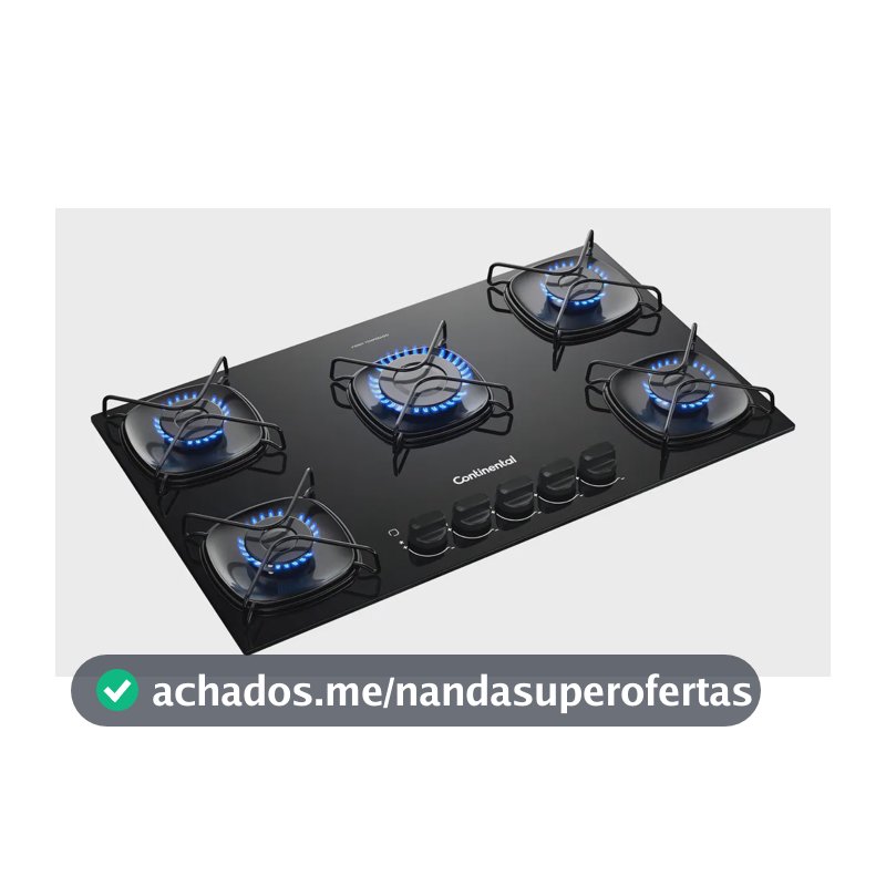Cooktop Continental 5 Bocas a Gás Preto de Embutir com Mesa de Vidro