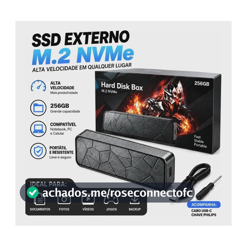 Ssd Hd Externo M.2 Nvme 256gb Tipo C Notebook Pc Celular Azul-aço