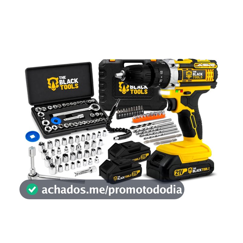 Parafusadeira Furadeira Impacto A Bateria 21V 3/8 Polegadas 10mm Com Maleta + Jogo De Soquetes 40 Peças The Black Tools