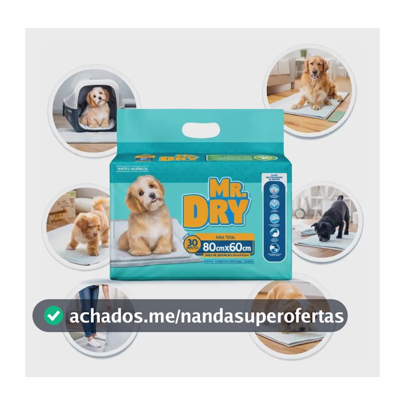 Tapete Higiênico Para Cães Marca Mr. Dry 30 Unidades Tamanho 80x60cm Ultra Absorção Anti Vazamento
