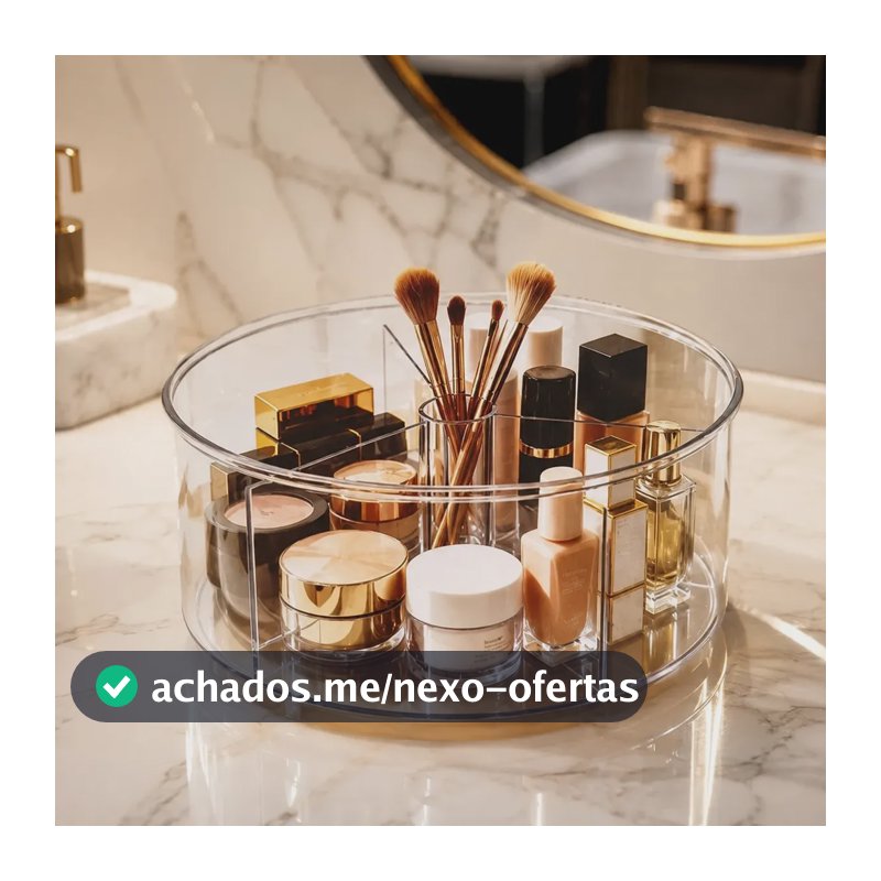 Organizador de Maquiagem Giratório de Acrílico Transparente para Cosméticos e Pincéis