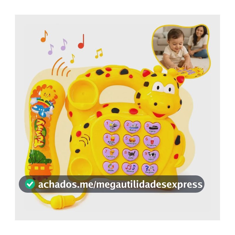 Telefone Brinquedo Girafa Musical Infantil Educativo Com Sons Luzes Números Animais Músicas Interativo Desenvolvimento Bebês Kizumba