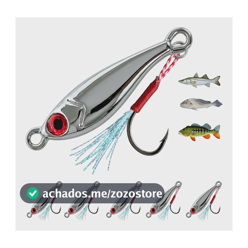 Kit 5 Micro Jig Cromado Pindoquinha + 5 Suporte Hook Premium 05gr Cromado