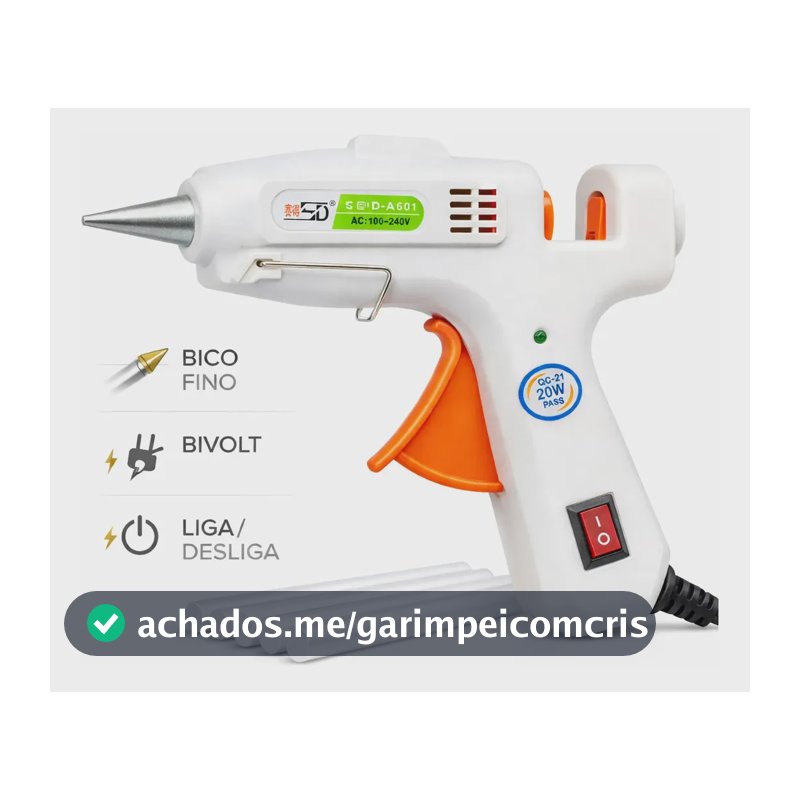 Pistola de Cola Quente 20W Bico Fino Bivolt com 5 Bastões 7mm Niadri Imports