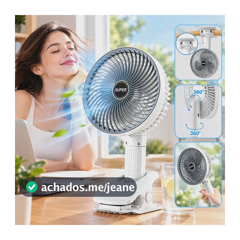 Ventilador Mesa Portátil Multifunção Usb Recarregavel Silenc Branco 127/220v