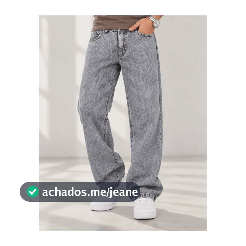Calça Balão Jeans Masculina Larga Estonada Baggy Streetwear Estonada Grey Liso 40