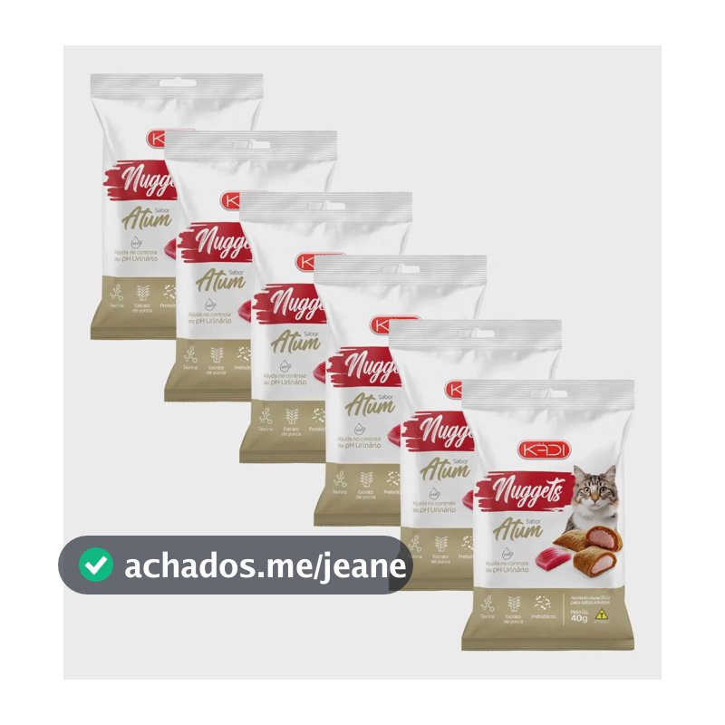 6x Snack Petisco Kadi Nuggets Gatos Adultos Sabor Atum 40g