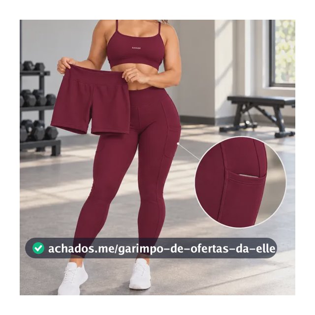 Trijunto Fitness Feminino Top Shorts Legging 3 Peças 2 Looks Bordô M