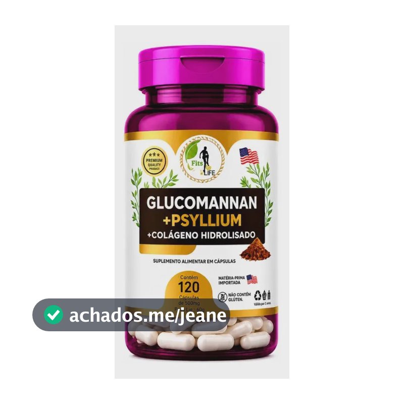 Glucomannan + Psyllium + Colageno 500mg 120 Caps - Fits Life Sem Sabor