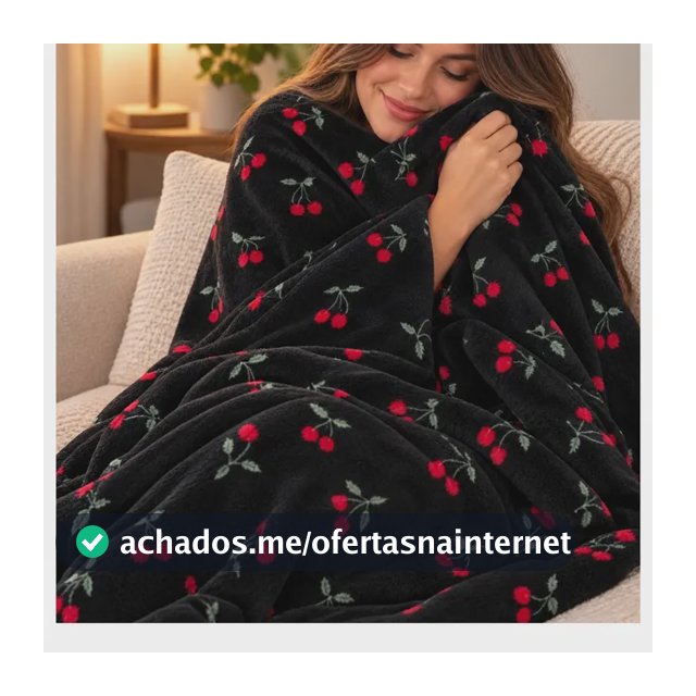 Manta Microfibra Casal Macia Quentinha Antialérgica Cereja Cereja 2 1.1 Kg Preta