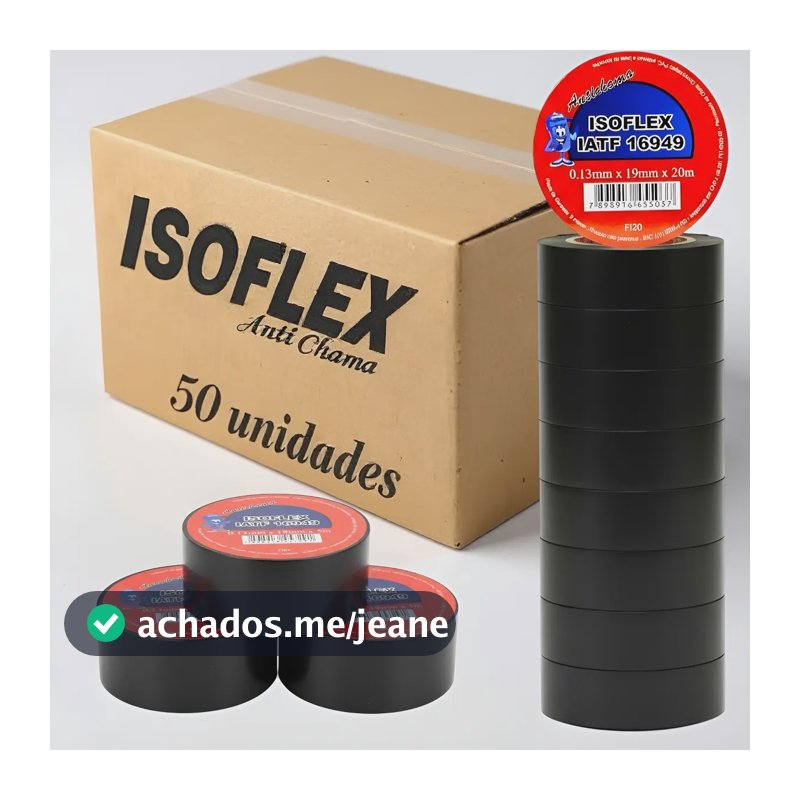 Kit 50 Fitas Isolantes 20 Metros Antichama Preta  Preto Liso Preto Liso