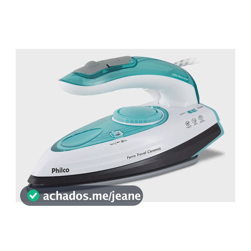 Ferro De Passar Philco Travel Ceramic Vapor Extra Bivolt Azul-turquesa