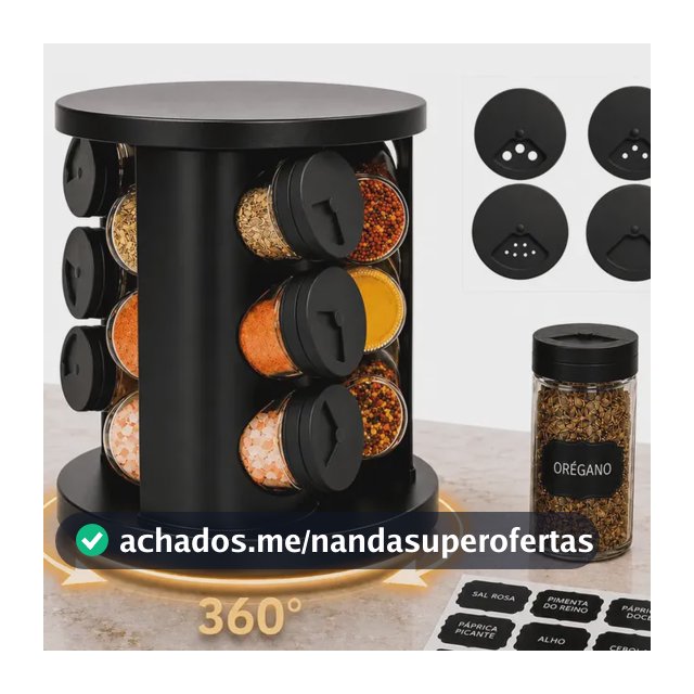Porta Temperos Condimentos 9 Potes De Vidro Base Giratória 360° 9 Etiquetas Adesiva Organizador Cozinha Dosador Suporte Bancada Mesa Orégano Sal Páprica Pimenta Indue Variedades