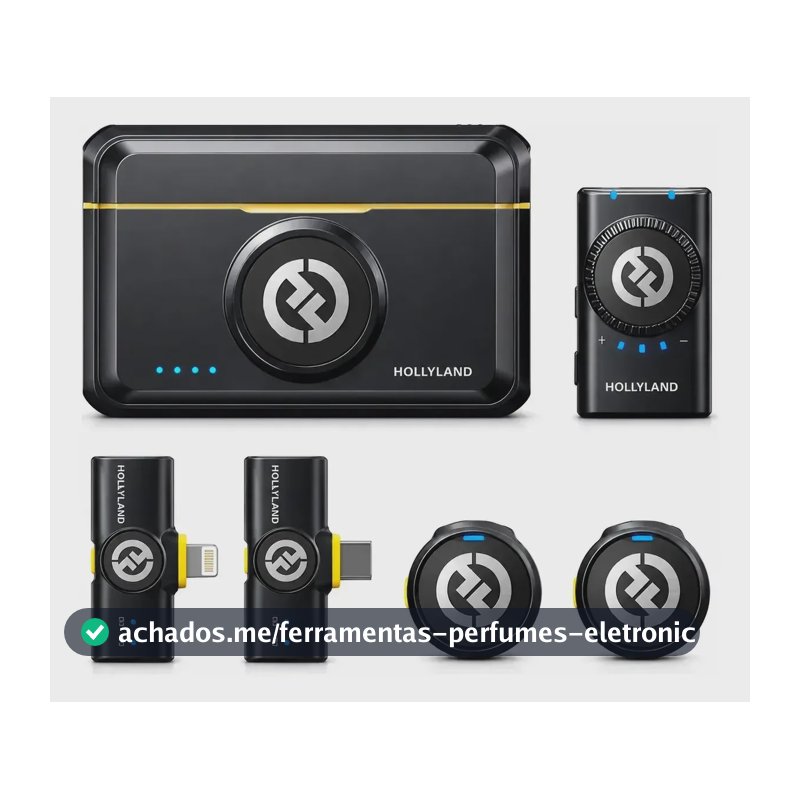 Microfone de lapela Hollyland Lark M2 Combo Preto. Sem Fio Duplo Com Cancelamento de Ruído USB-C Lightning Para iPhone Android Câmera Entrevistas Com Estojo de Carregamento Áudio 48kHz 24-bit