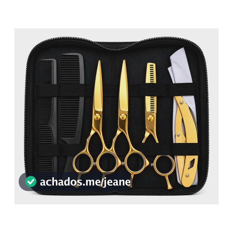 Kit De Tesouras Profissionais Para Cabeleireiro Barbeiro Dourado